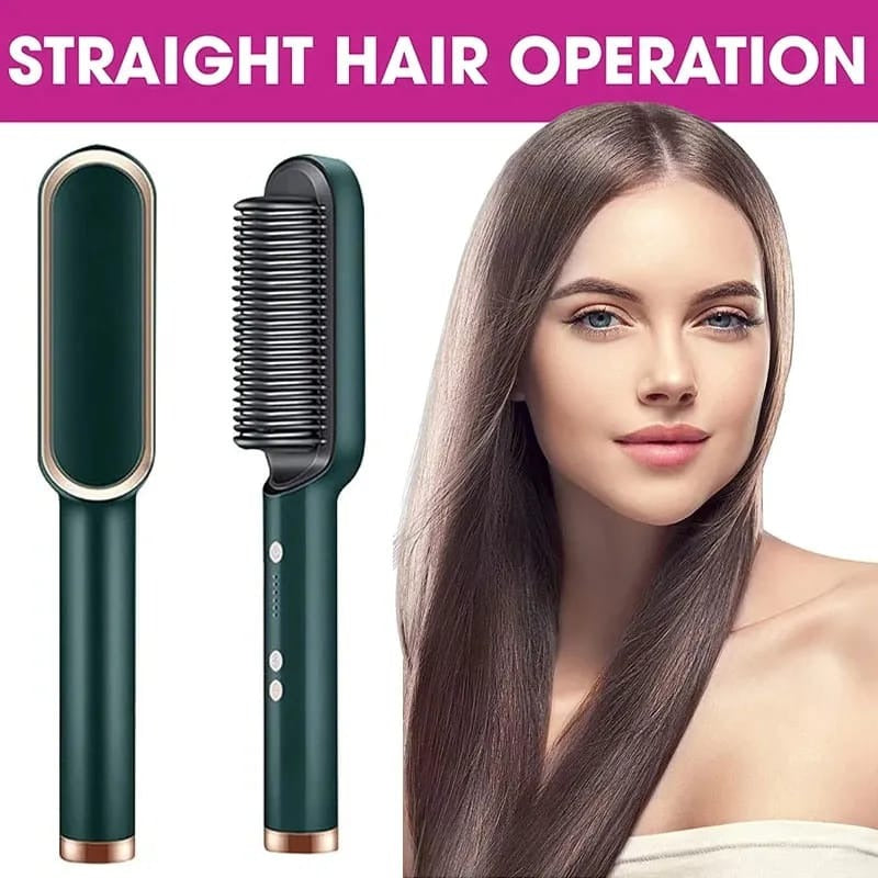 909 Hair Straightening Brush | Electric 2‑in‑1 Straightener & Curler | Heating Styling Comb