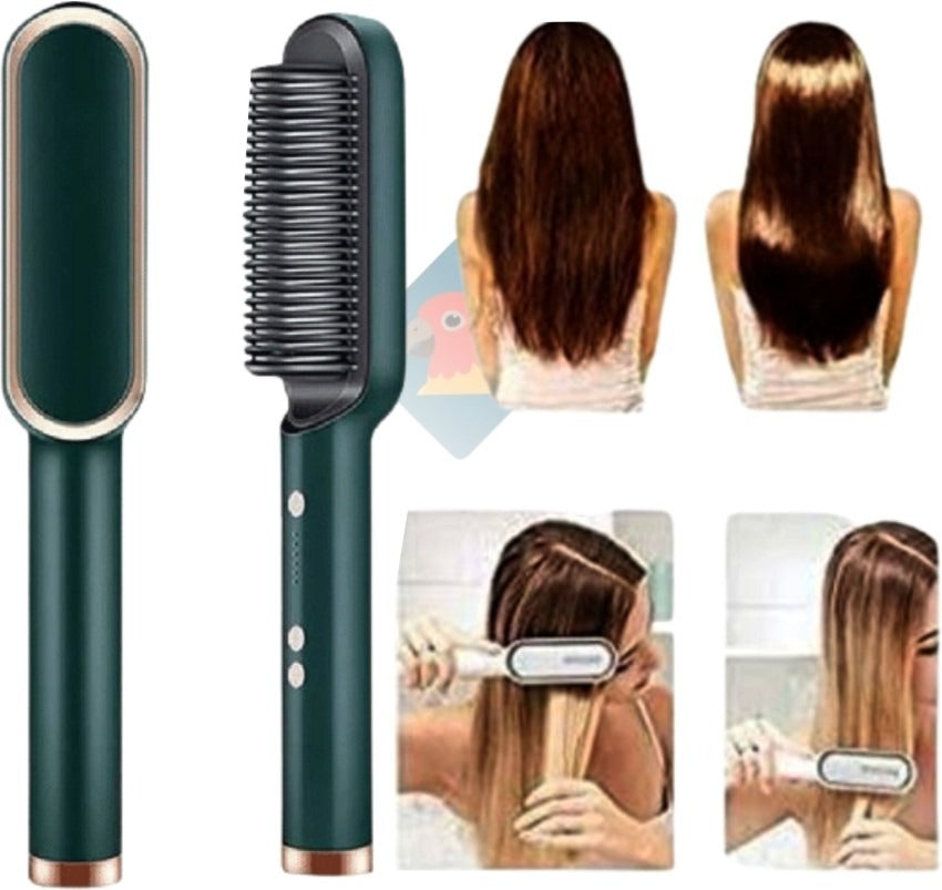 909 Hair Straightening Brush | Electric 2‑in‑1 Straightener & Curler | Heating Styling Comb